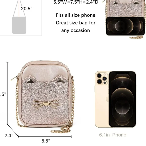 Glittery Cat Mini Bag with Chain Strap - Picture 4 of 12